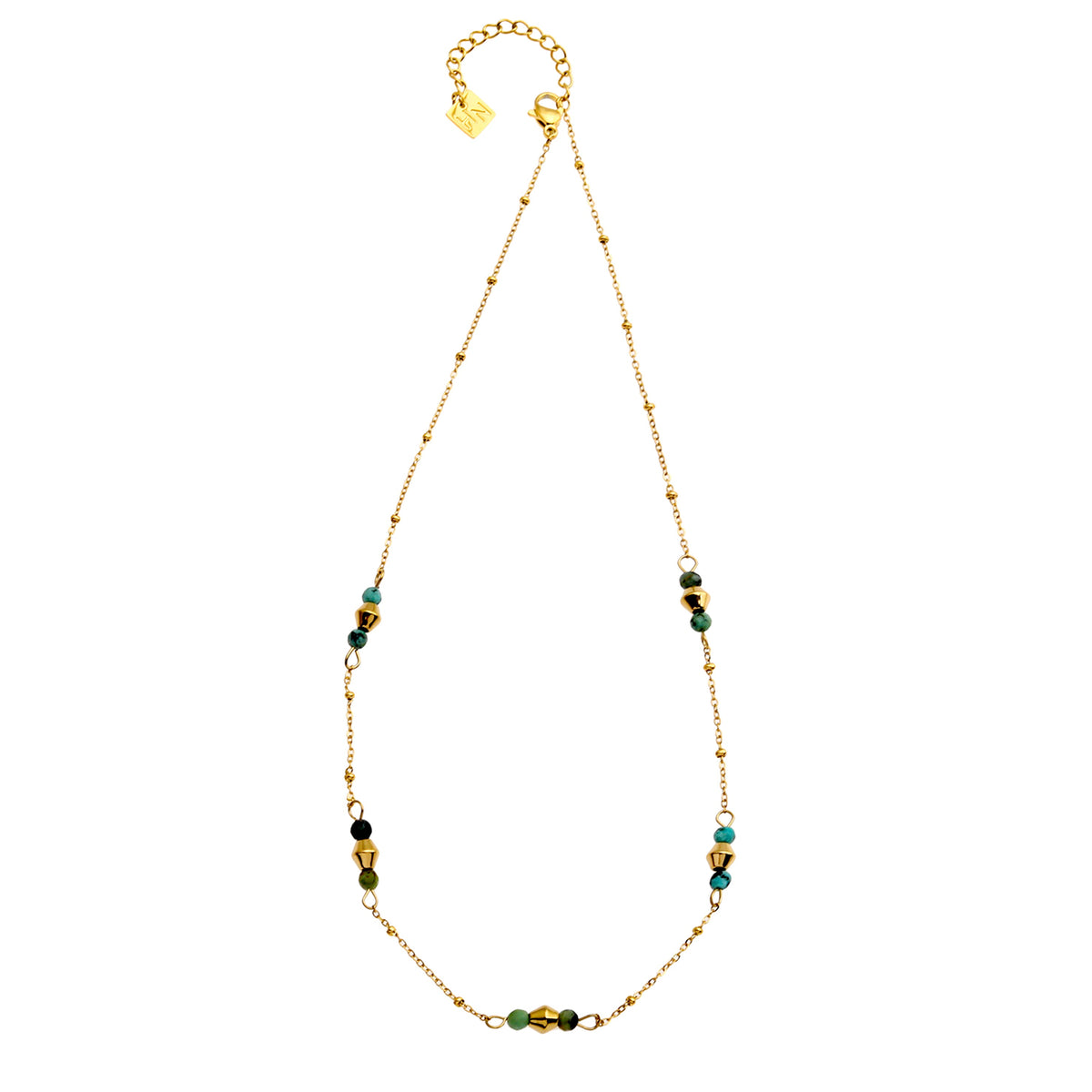 IMANI : Collier à fines chaînes dorées avec perles et pierres naturelles