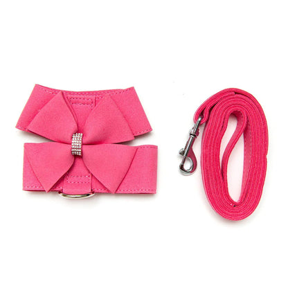 Ensemble harnais et laisse pour chien rose avec strass