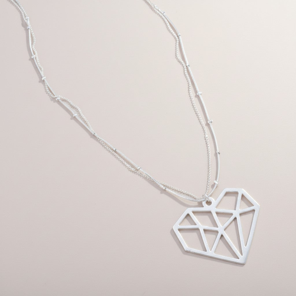 Collier double rang avec pendentif cœur en plaqué argent