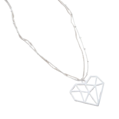 Collier double rang avec pendentif cœur en plaqué argent