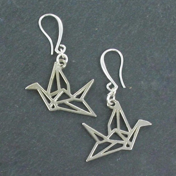Boucles d'oreilles oiseau origami en plaqué argent