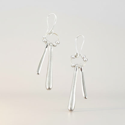 Double Drop Earrings In Silver Plate