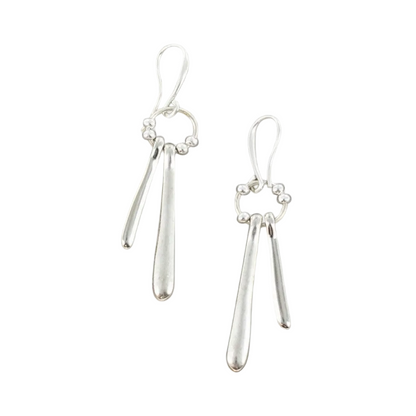 Double Drop Earrings In Silver Plate