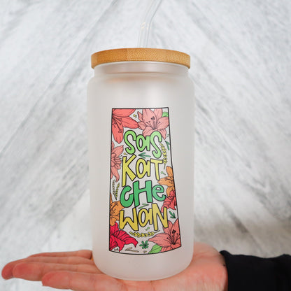 Bocal en verre dépoli Saskatchewan Grow Where You Are Planted avec couvercle en bambou