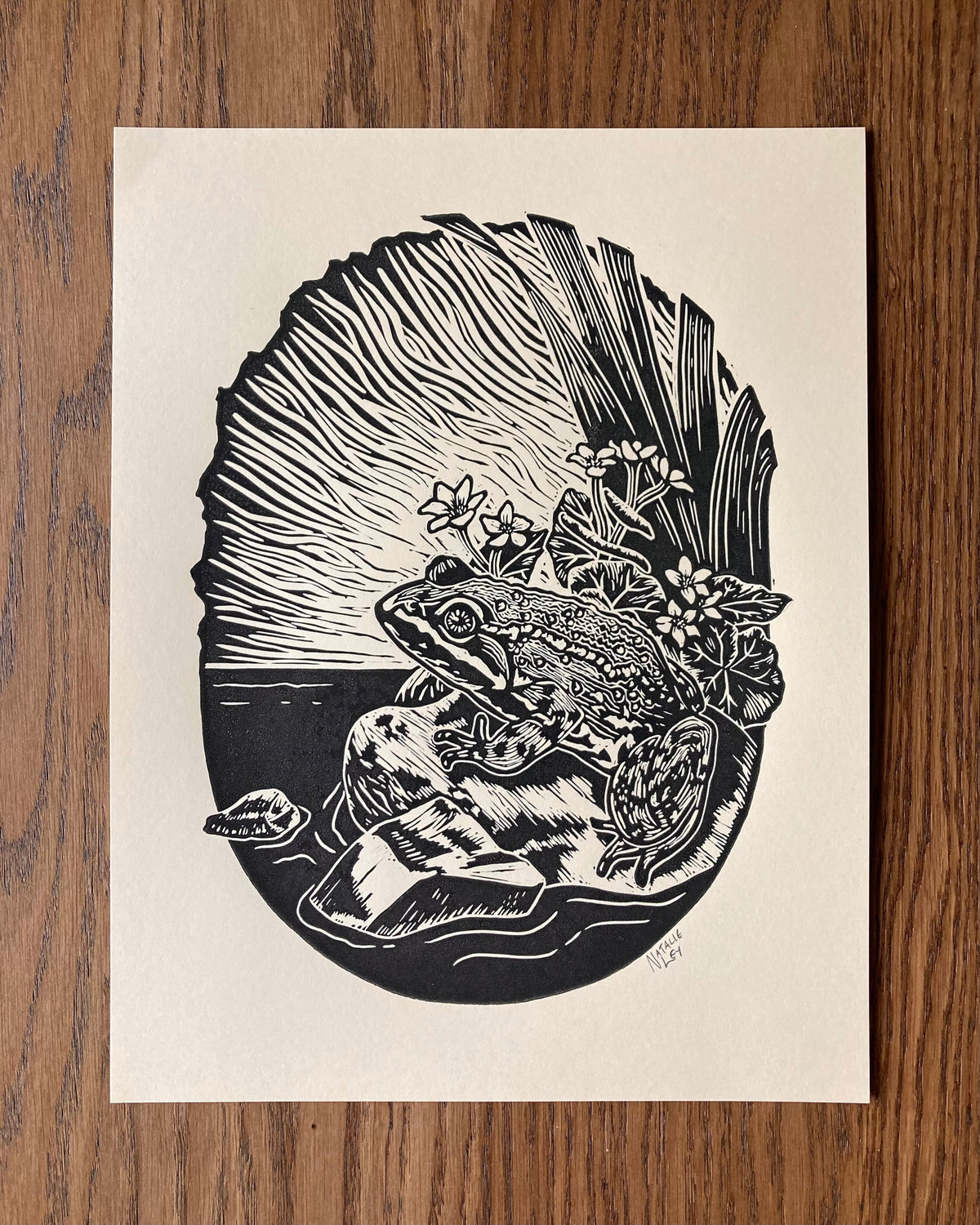'Columbia Spotted Frog' lino print