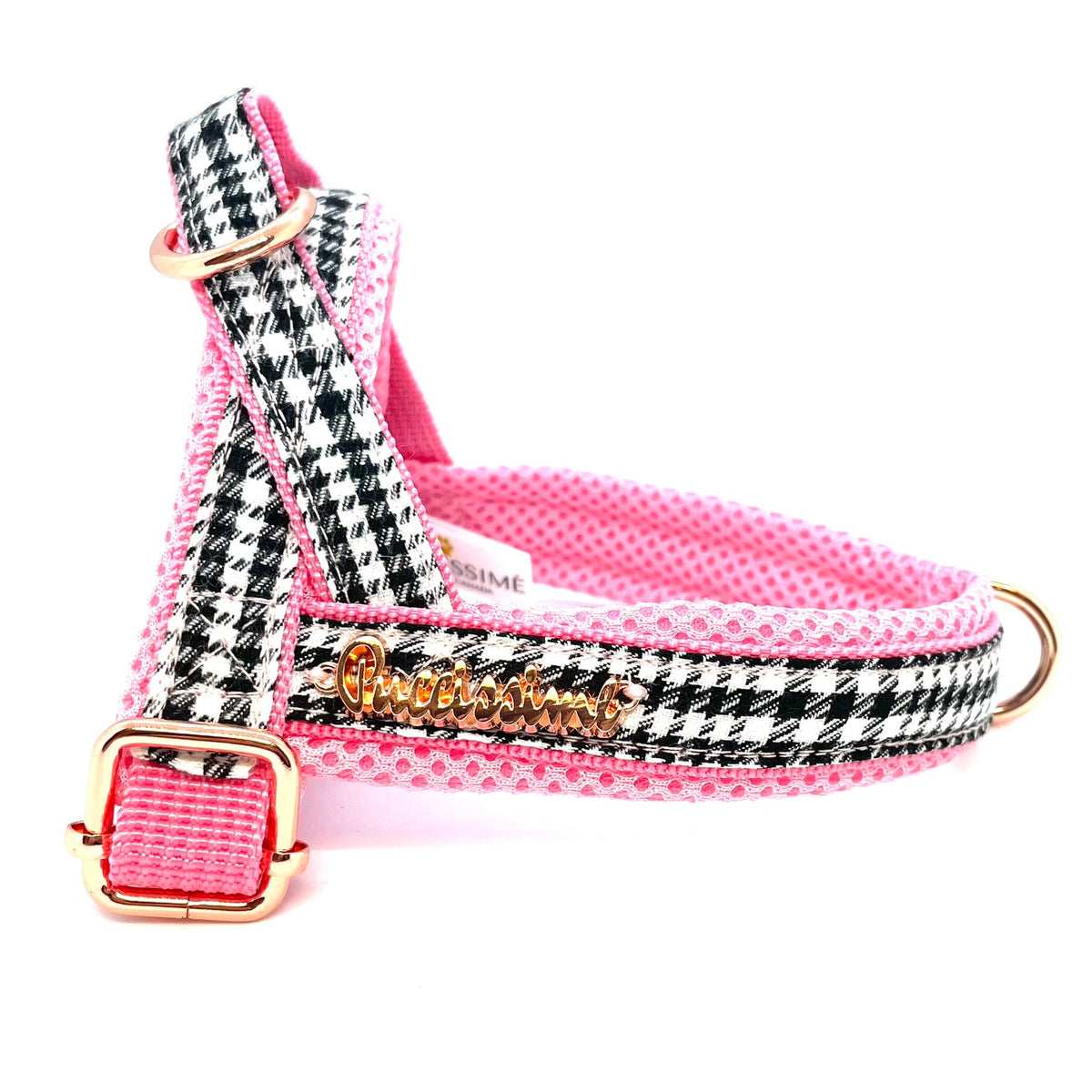 Harnais pour chien à clipser rose pied-de-poule Princesse