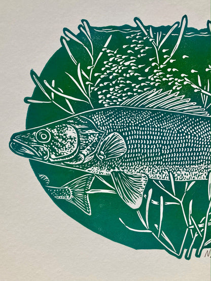 'Walleye' lino print