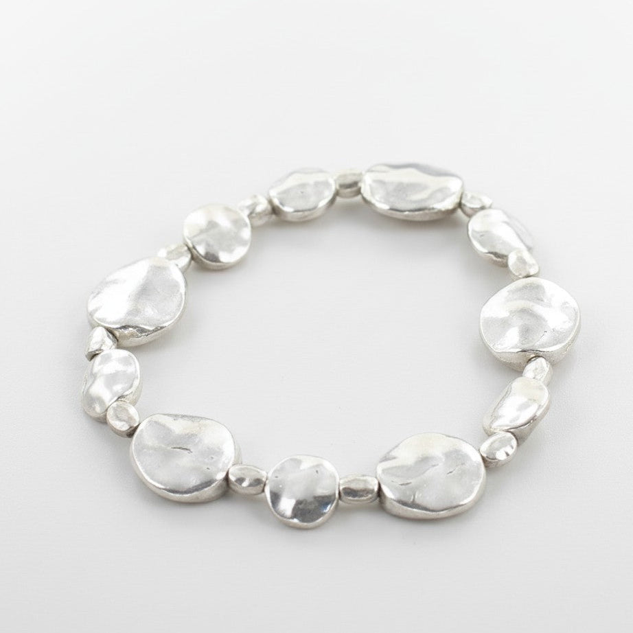 Beaten Disc Bracelet In Silver Plate