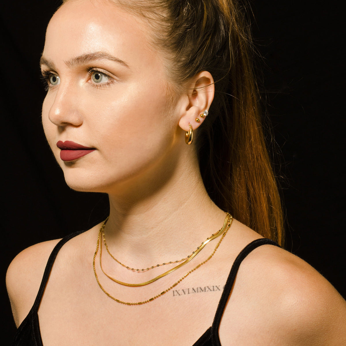 Collier multi-chaînes doré IRIS à triple rang