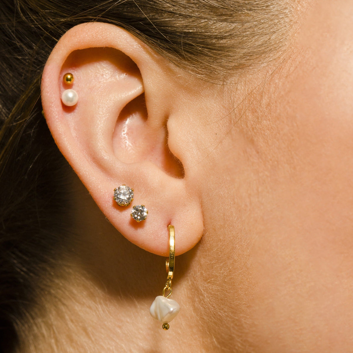 REIGN Gold : Ensemble de clous d'oreilles 3 paires en oxyde de zirconium