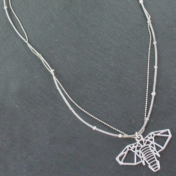 Double Strand Necklace With Elephant Pendant In Silver Plate