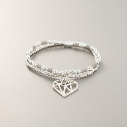 Bracelet double rang avec pendentif cœur en plaqué argent
