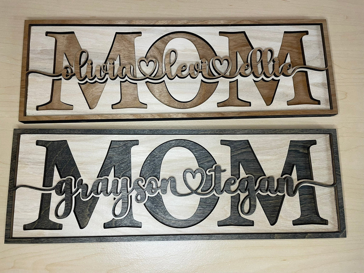 Personalized Wooden Mom sign with children name