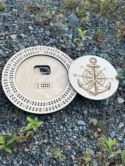 2-Player Round Cribbage Board with Peg Storage