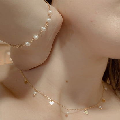 Delicate Pearl & Chain Bracelet In Gold Plate