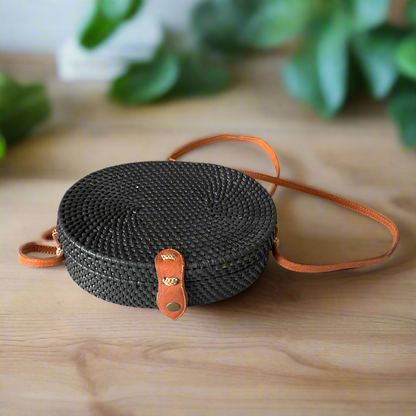 Sac rond en rotin - Noir
