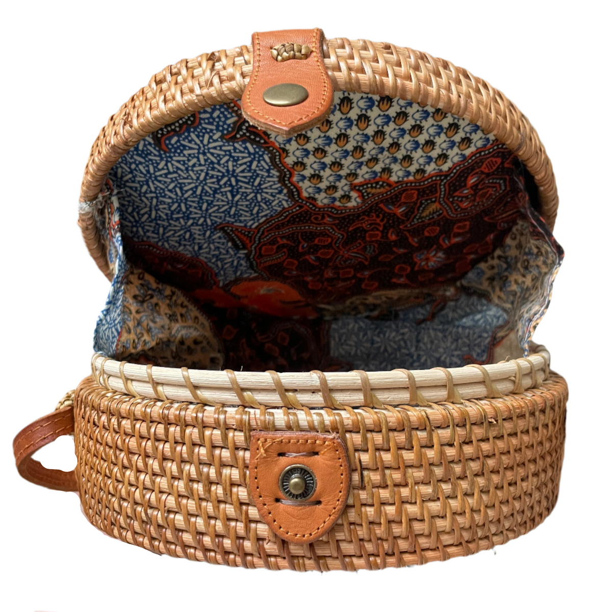 Round Rattan Purse - Black & Natural