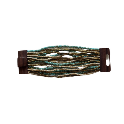 Bracelet perles mélangées avec fermoir en bois