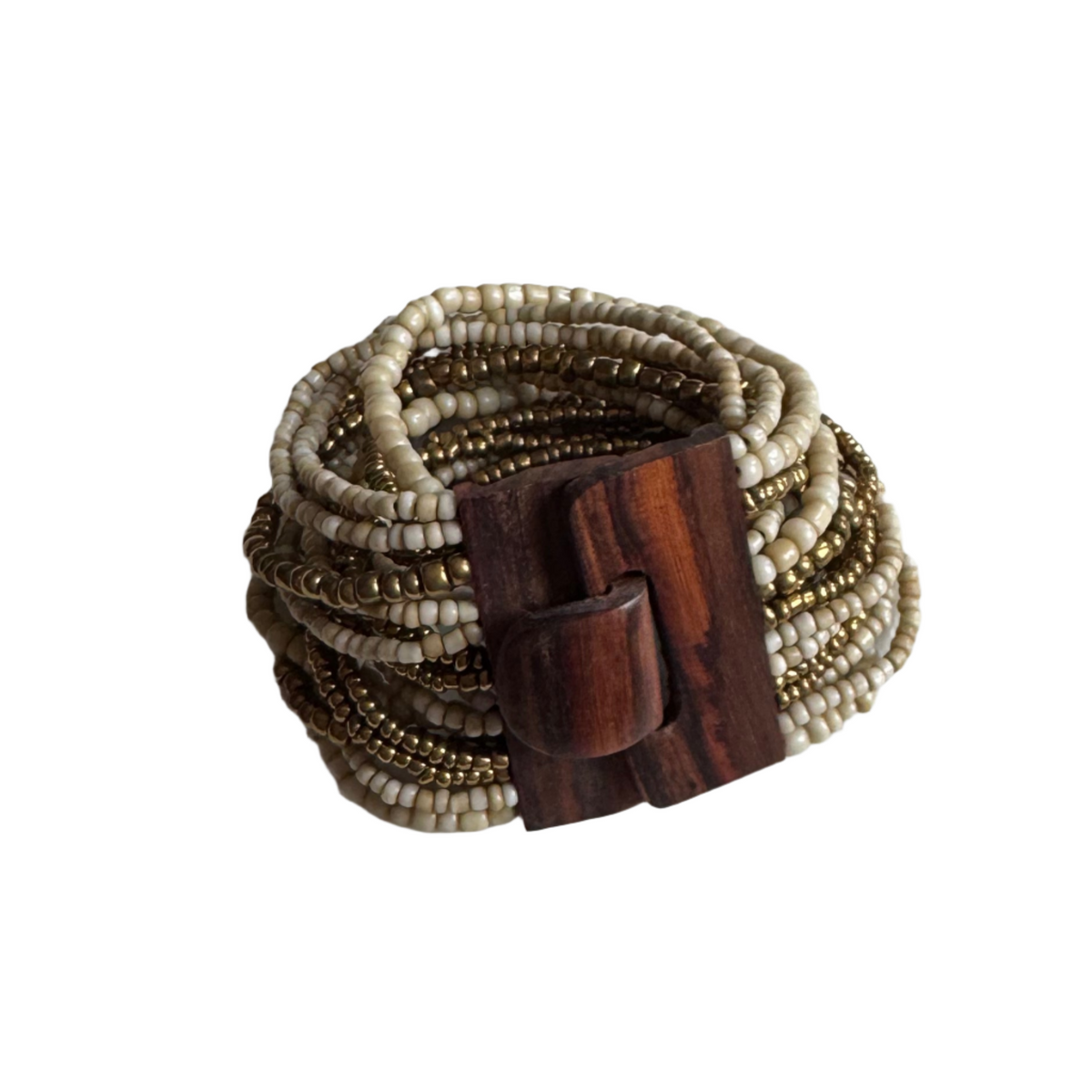 Bracelet perles mélangées avec fermoir en bois