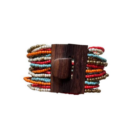 Bracelet perles mélangées avec fermoir en bois