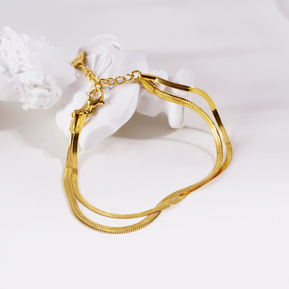 INESE : Bracelet doré à 2 rangs texturé façon peau de serpent