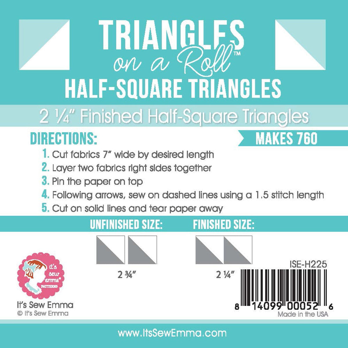 Triangles on a Roll Triangles semi-carrés finis de 5,7 cm
