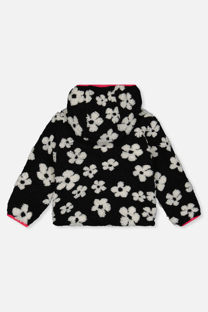 Reversible Mid-Season Jacket Pink And Black Printed Flowers