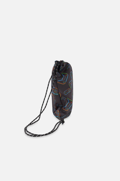 Drawstring Bag Black Printed Controller