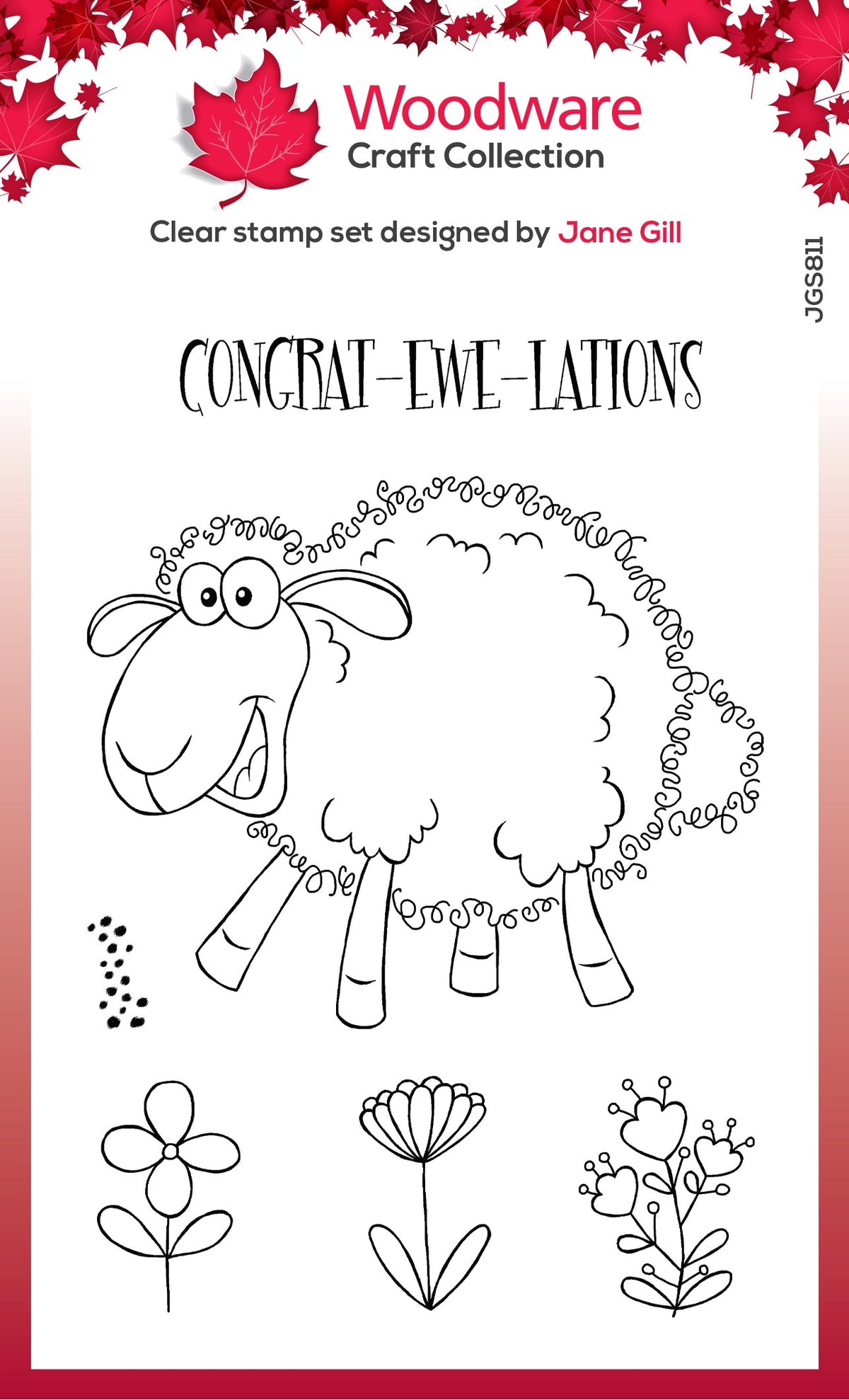 Tampon Woodware Clear Singles Fuzzie Friends Sadie le Mouton 4 po x 6 po