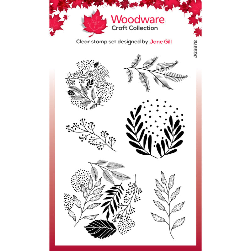 Set de tampons Woodware Clear Singles Paintable Baubles Leafy Fillers 4 x 6 po