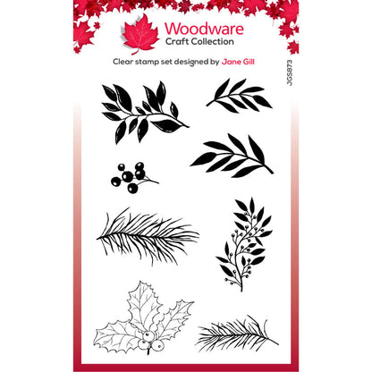 Woodware Clear Singles Paintable Shapes Leafy Sprigs 4 in x 6 in Stamp Set