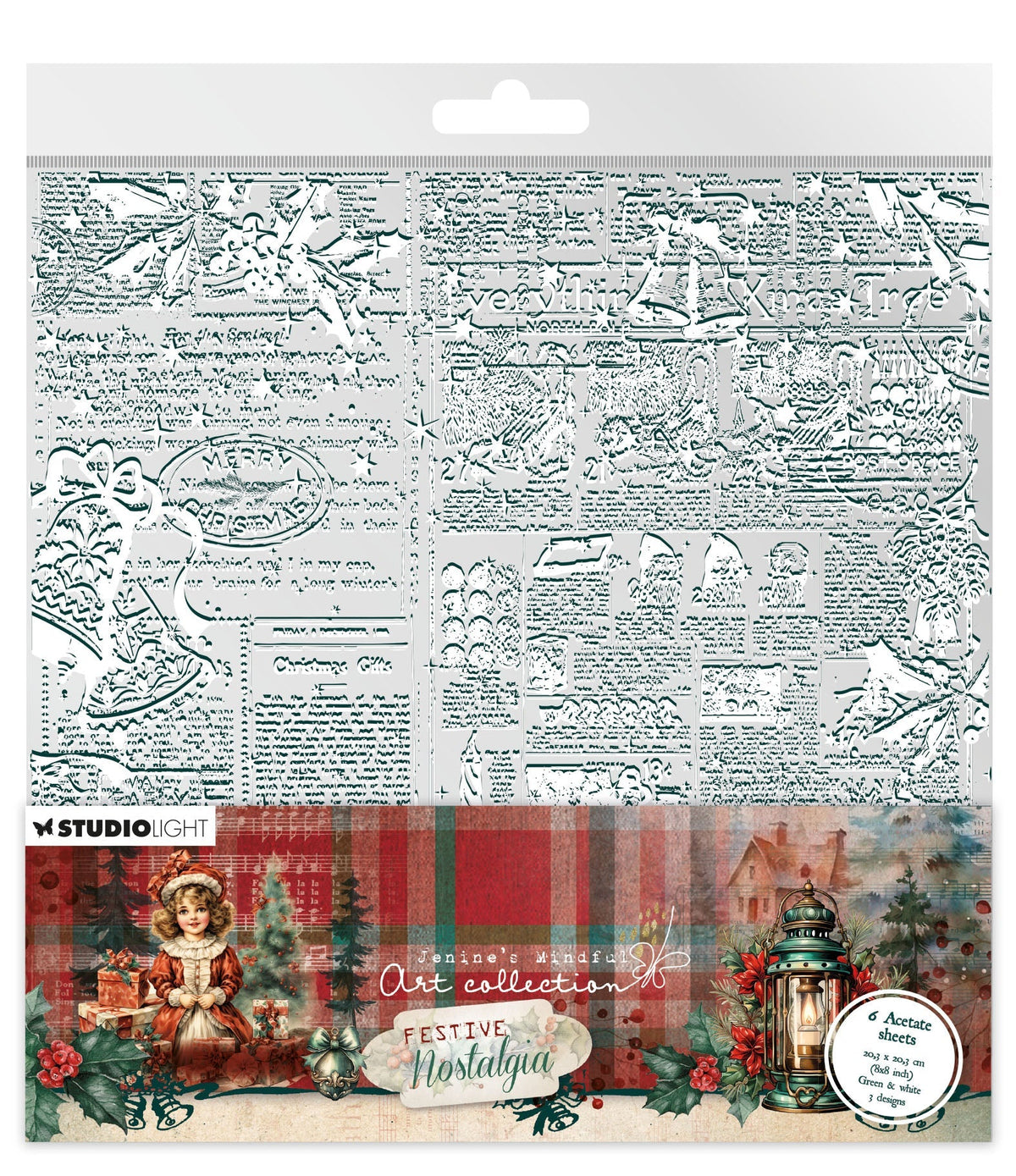 JMA Feuilles d'acétate blanc et vert Nostalgie festive 6 FD
