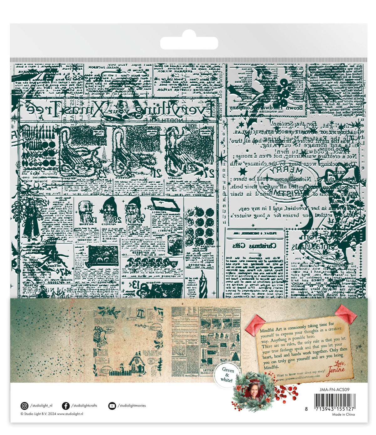 JMA Feuilles d'acétate blanc et vert Nostalgie festive 6 FD