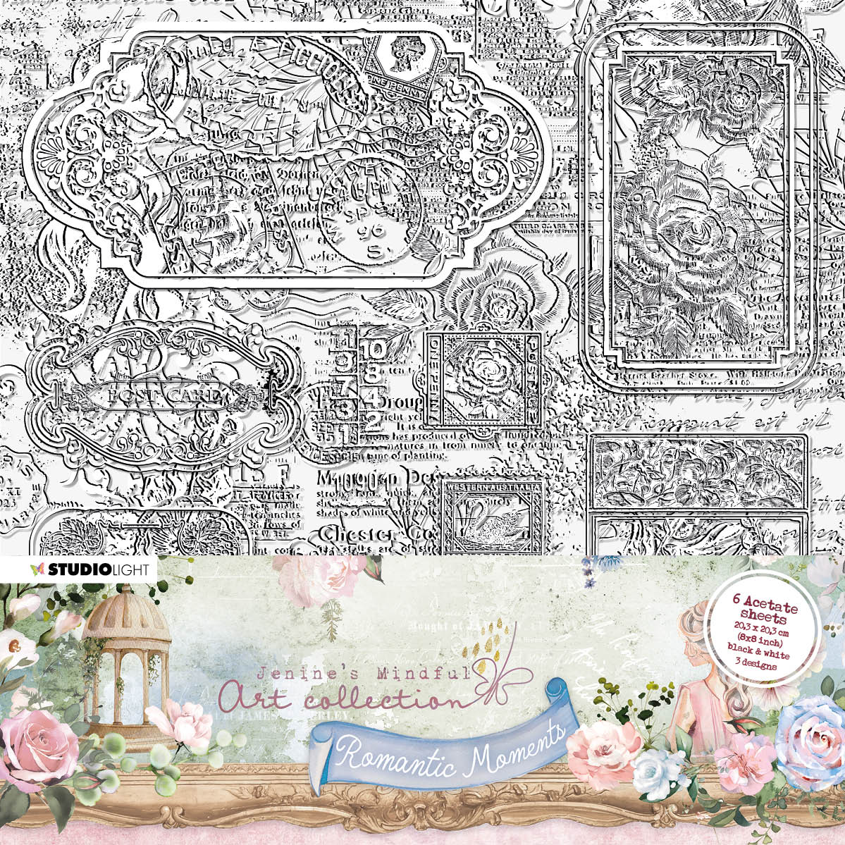 Feuilles d'acétate JMA Billets et Moments romantiques grunge 203x203x2mm 6 FH nr.03