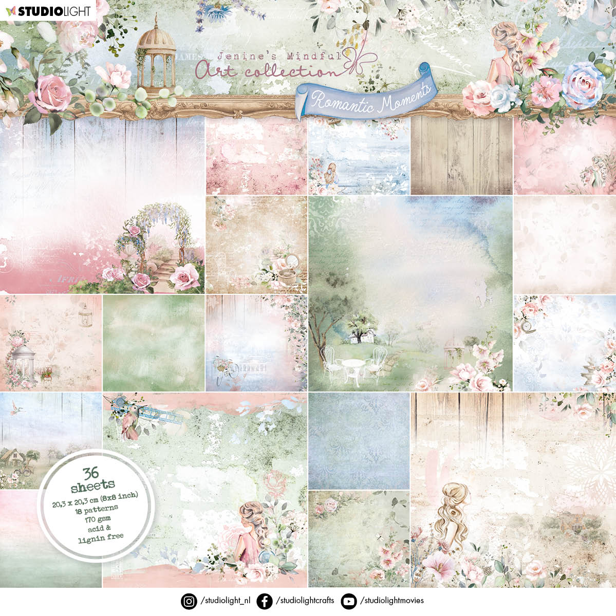 JMA Bloc de papiers de fond Motifs Romantiques 203x203x9mm 36 FEUILLES nr.96