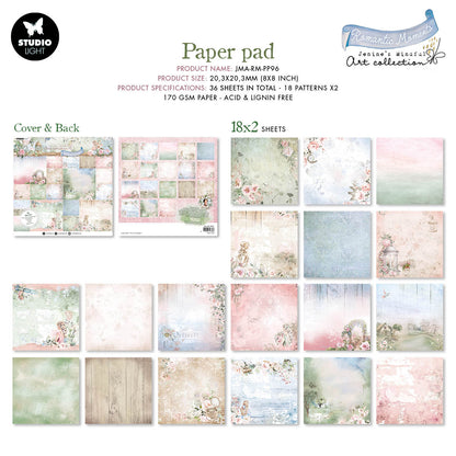 JMA Bloc de papiers de fond Motifs Romantiques 203x203x9mm 36 FEUILLES nr.96