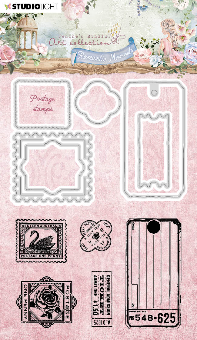 JMA Tampon et matrice de découpe Timbres Moments Romantiques 99x142x3mm 11 PC nr.63