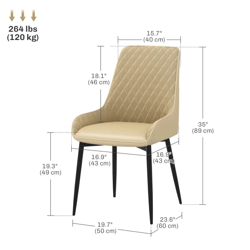 Chaises de salle à manger modernes Blake avec capitonnage en losanges et pieds en acier – Lot de 2 – Kaki