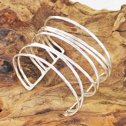 Open Strand Metal Cuff - Silver Colour