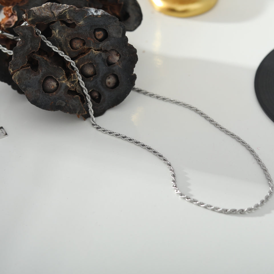 KIRA: Collier chaîne corde en argent 28 pouces