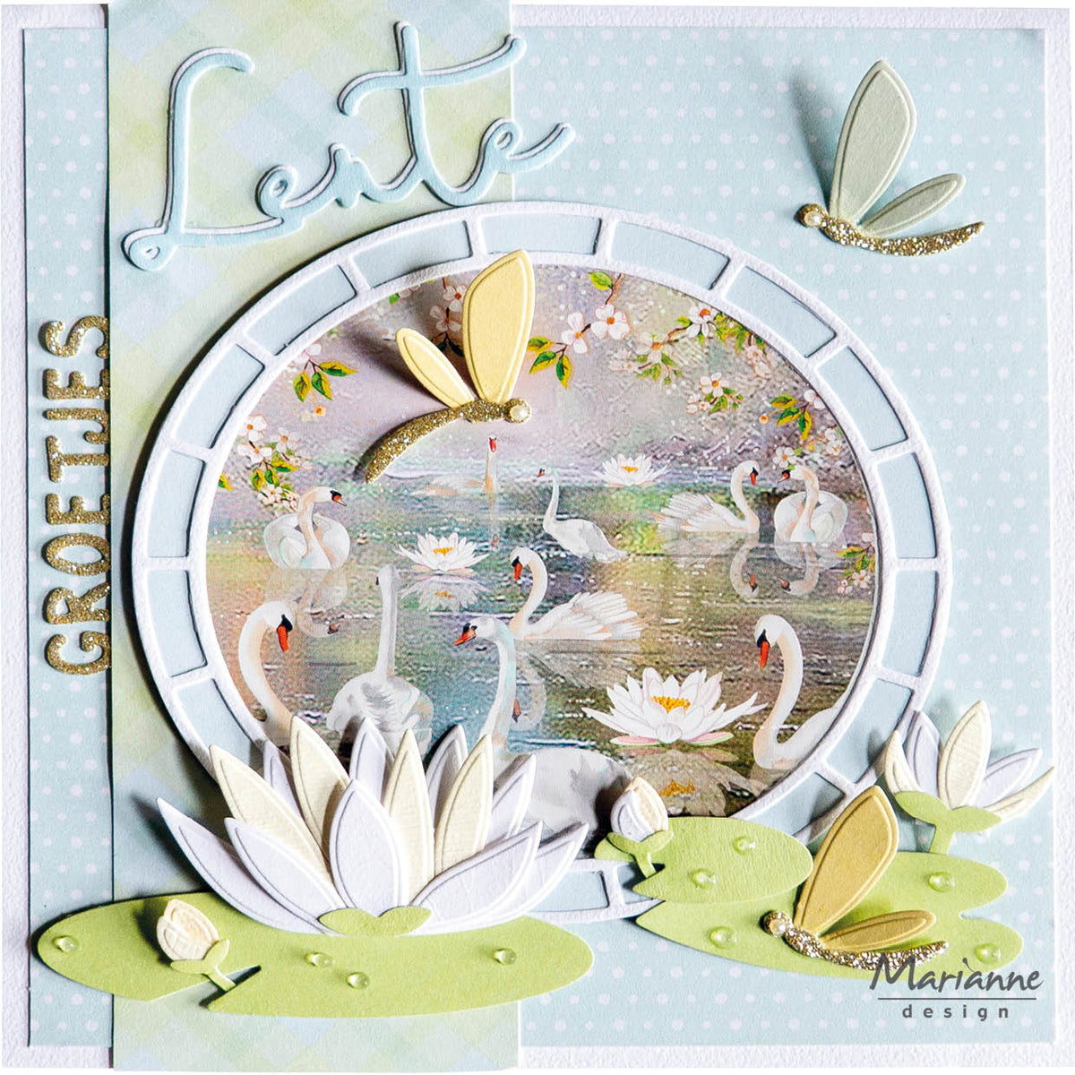 Marianne Design Feuille de découpe A4 - Vœux de printemps - Cygnes