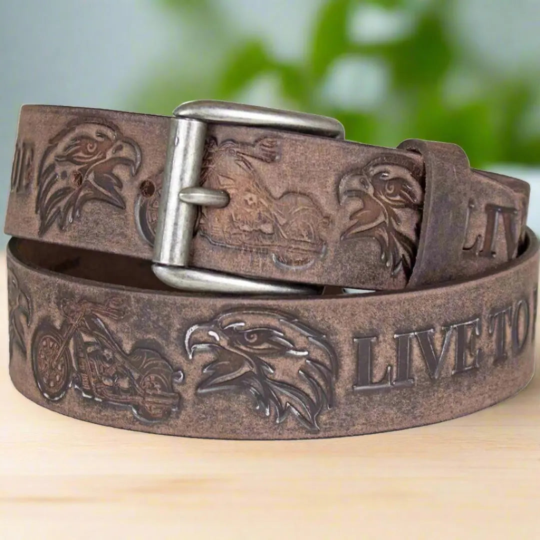 Ceinture Keldon en cuir pleine fleur pour homme, boucle amovible Live To Ride