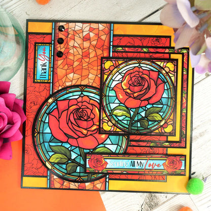 Papier cartonné de luxe avec bords festonnés en vitrail floral