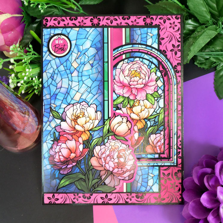 Papier cartonné de luxe avec bords festonnés en vitrail floral