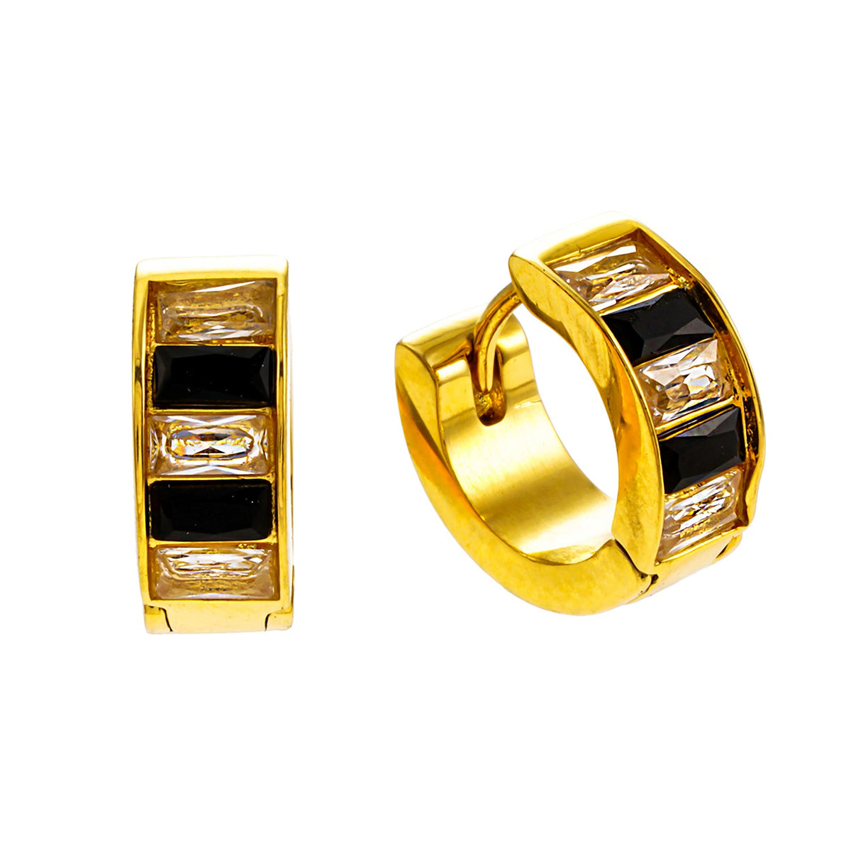 LOTTA : Petites boucles d’oreilles créoles en zircone incrustée noir et blanc rétro