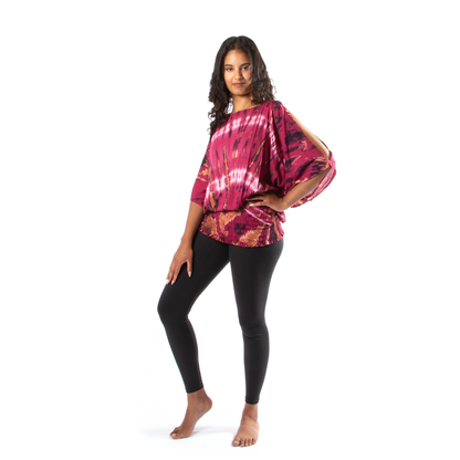 Haut à épaules fendues tie-dye violet style hippie