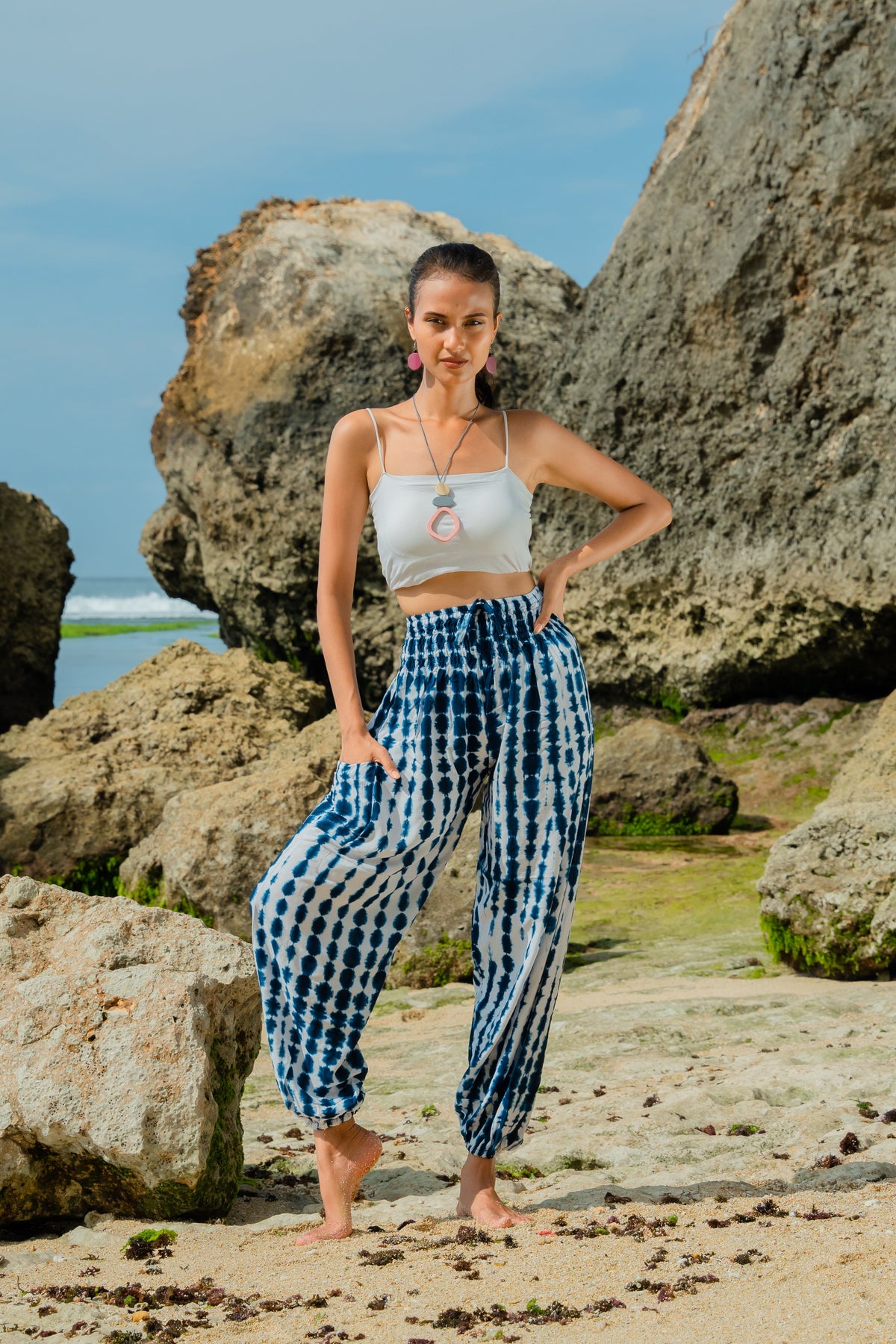 Pantalon Bone Tie-Dye Bali – Bleu marine et blanc