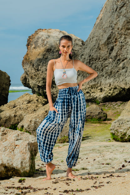 Pantalon Bone Tie-Dye Bali – Bleu marine et blanc