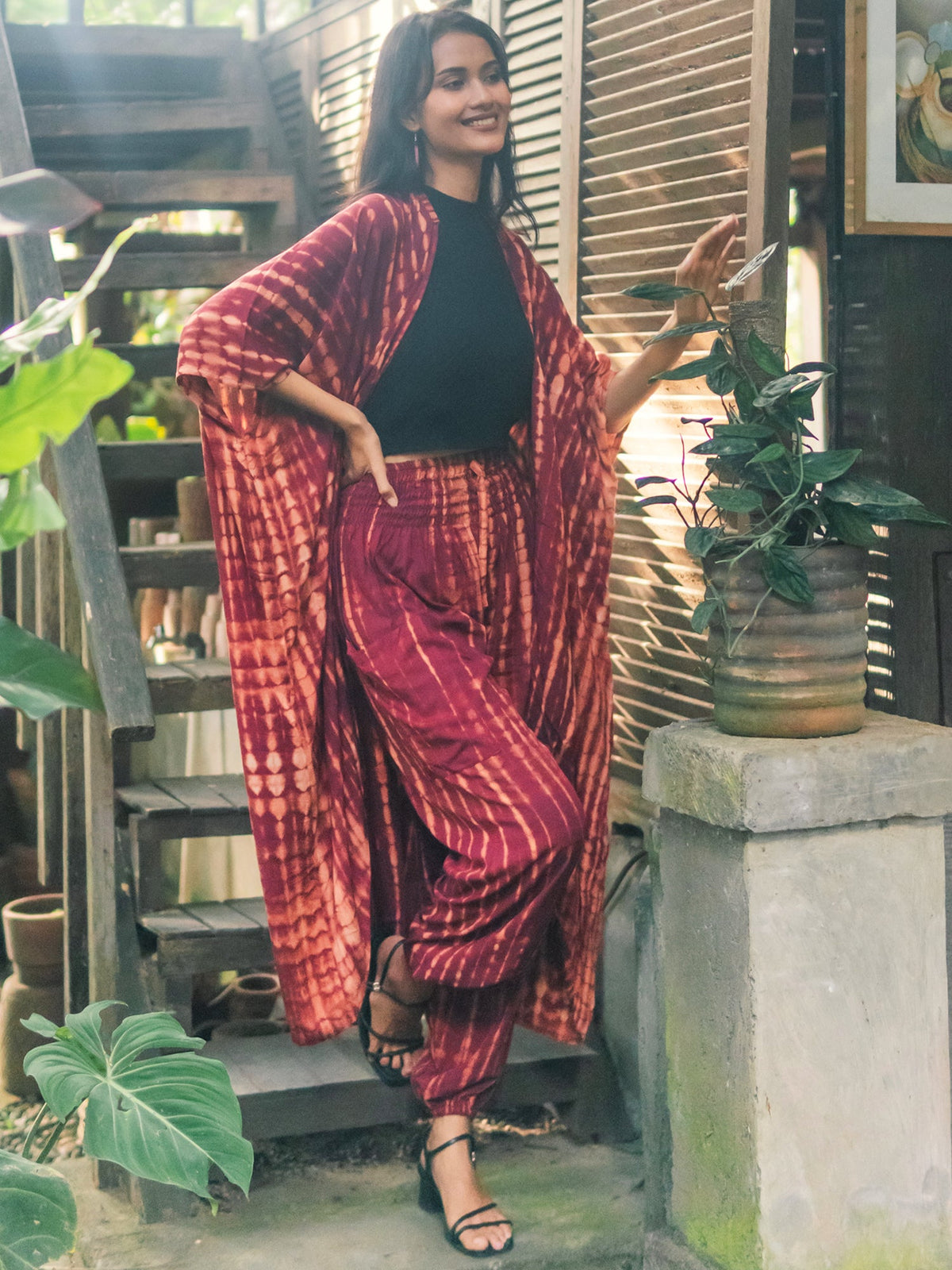 Pantalon Tie Dye Bali Os - Bordeaux et Or
