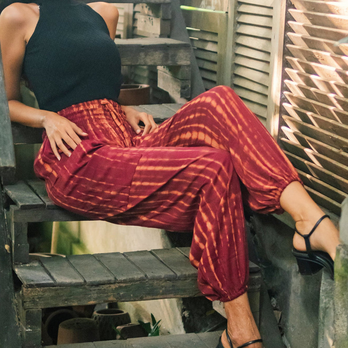 Pantalon Tie Dye Bali Os - Bordeaux et Or